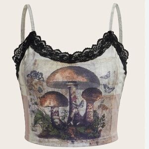 ROMWE Classic Crop Mushroom Lace Y2K Tank
